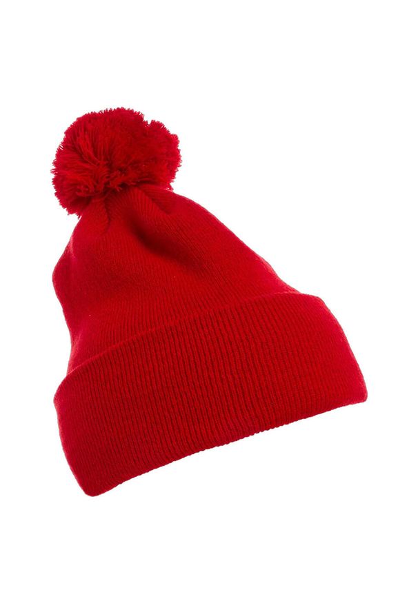 FLEXFIT - Czapka Pompon Dzianinowa Z Mankietami Classics. Kolor: czerwony. Materiał: dzianina