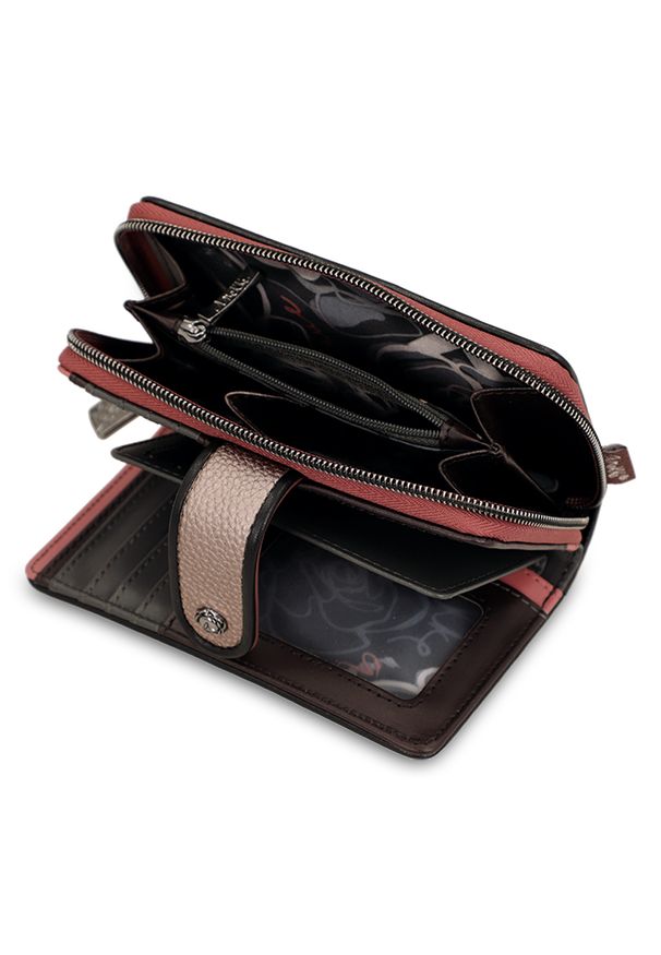 Brązowy Modny Damski Portfel Anekke Mademoiselle. Kolor: brązowy. Materiał: materiał