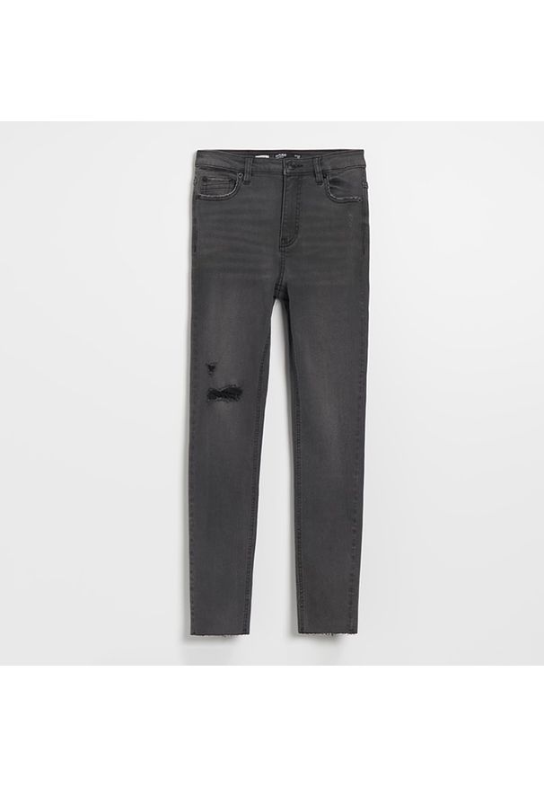 House - Jeansy skinny fit z wysokim stanem i dziurami grafitowe - Szary. Stan: podwyższony. Kolor: szary