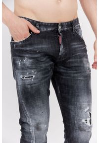 DSQUARED2 Czarne jeansy męskie sexy twist jean. Kolor: czarny. Wzór: aplikacja