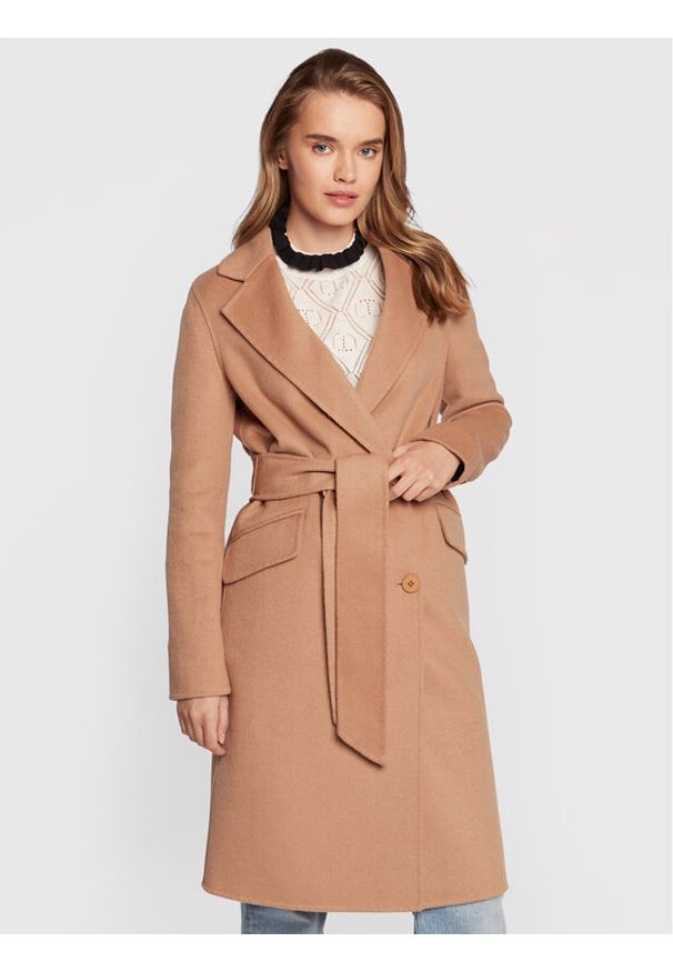 TwinSet - Płaszcz wełniany TWINSET. Kolor: beżowy. Materiał: wełna, syntetyk