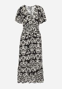 Born2be - Czarna Sukienka z Wiskozy w Abstrakcyjny Wzór Faledira. Okazja: na co dzień. Typ kołnierza: dekolt w serek. Kolor: czarny. Materiał: wiskoza. Długość rękawa: krótki rękaw. Typ sukienki: proste. Styl: casual, klasyczny #4