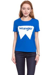 Wrangler - WRANGLER T SHIRT DAMSKI FESTIVAL TEE VICTORIA BLUE W7016EVJS. Wzór: nadruk