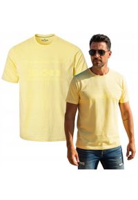 Bawełniana, Męska Koszulka (T-Shirt) - Pako Jeans - Żółta. Okazja: na co dzień. Kolor: żółty, wielokolorowy, złoty. Materiał: bawełna. Wzór: nadruk. Styl: casual #4
