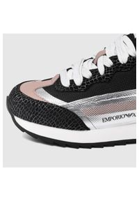 Emporio Armani - EMPORIO ARMANI Czarne sneakersy damskie ze srebrnymi elementami, Rozmiar 36. Kolor: czarny. Materiał: materiał, skóra, zamsz. Szerokość cholewki: normalna #5