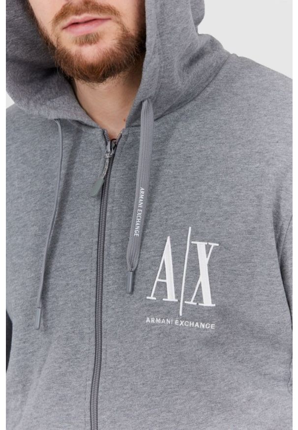 Armani Exchange - ARMANI EXCHANGE Szara bluza męska z kapturem na zamek, Rozmiar S. Typ kołnierza: kaptur. Kolor: szary