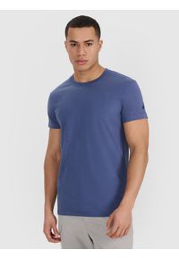 4f - 4F T-shirt regular gładki męski - granatowy S. Okazja: na co dzień. Kolor: niebieski. Materiał: dzianina, bawełna, jersey. Długość rękawa: krótki rękaw. Długość: krótkie. Wzór: gładki. Styl: klasyczny, sportowy, casual