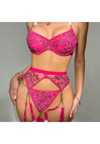 Intica - Biustonosz push-up z haftem i majtki komplet bieliźniany Jyotsna. Kolor: różowy. Materiał: materiał. Wzór: haft