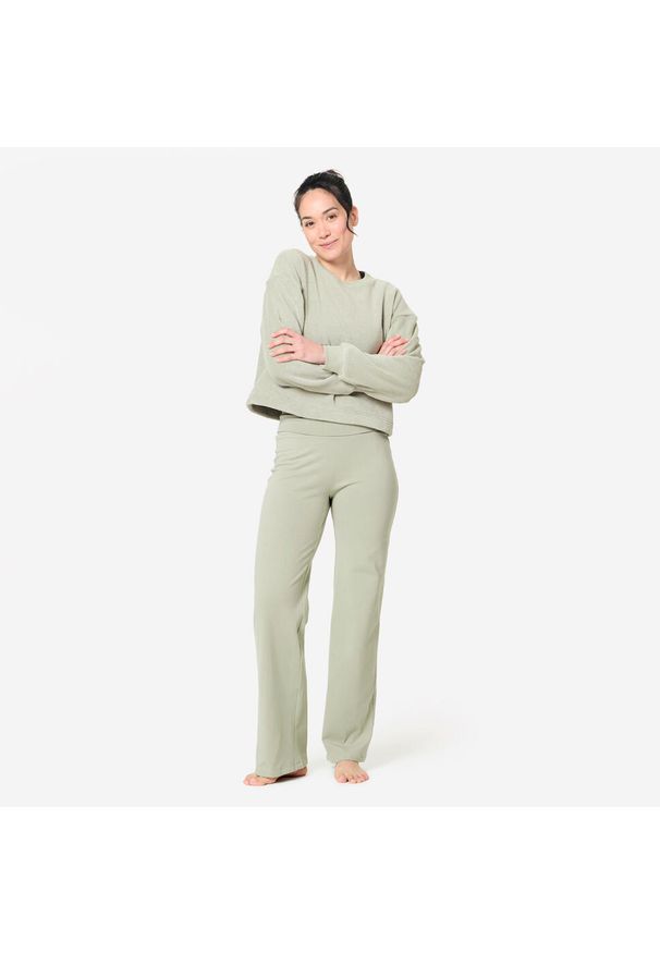 KIMJALY - Bluza do jogi damska Kimjaly cocoon. Kolor: zielony. Materiał: tkanina, prążkowany, poliester, materiał, bawełna, elastan. Sezon: zima. Sport: joga i pilates