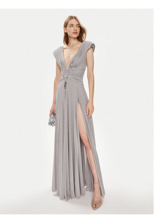 Elisabetta Franchi Sukienka wieczorowa AB-563-41E3-V790 Srebrny Regular Fit. Kolor: srebrny. Materiał: wiskoza. Styl: wizytowy