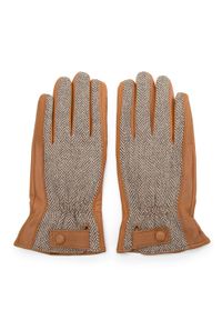 Wittchen - Męskie rękawiczki skórzane ze wstawką w jodełkę brązowe. Kolor: brązowy. Materiał: skóra. Wzór: jodełka. Styl: retro, elegancki #2