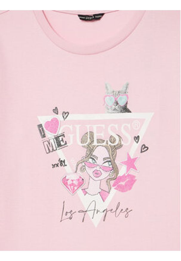 Guess Sukienka codzienna J3YK13 KA6W4 Różowy Regular Fit. Okazja: na co dzień. Kolor: różowy. Materiał: bawełna. Typ sukienki: proste. Styl: casual