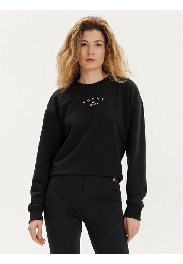 Tommy Jeans Bluza Essential Logo DW0DW18143 Czarny Regular Fit. Kolor: czarny. Materiał: syntetyk, bawełna