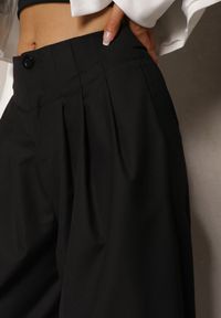 Renee - Czarne Eleganckie Spodnie High Waist o Szerokim Kroju z Dodatkiem Wiskozy Irelivia. Okazja: na spotkanie biznesowe, do pracy. Stan: podwyższony. Kolor: czarny. Materiał: wiskoza. Styl: elegancki #4