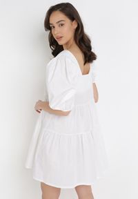 Born2be - Biała Sukienka Berinesha. Typ kołnierza: dekolt kwadratowy. Kolor: biały. Materiał: bawełna, elastan #2