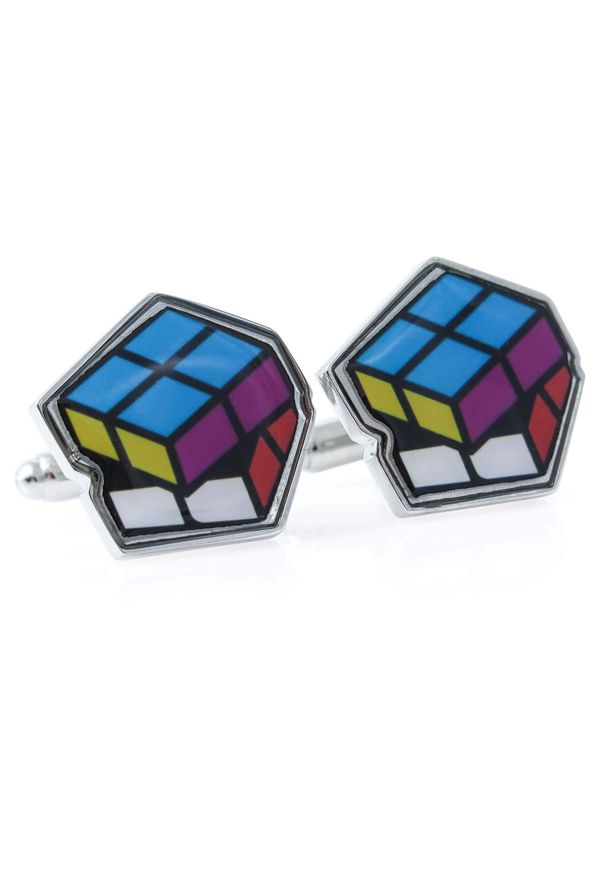 Modini - Kolorowe spinki do mankietów - kostka logiczna U243. Wzór: kolorowy