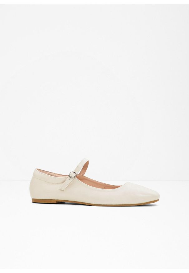 bonprix - Baleriny w stylu Mary Jane. Kolor: beżowy