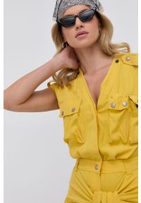Diesel Sukienka kolor żółty mini rozkloszowana. Kolor: żółty. Materiał: tkanina, jedwab, materiał, lyocell. Wzór: gładki. Typ sukienki: asymetryczne, rozkloszowane. Długość: mini #4