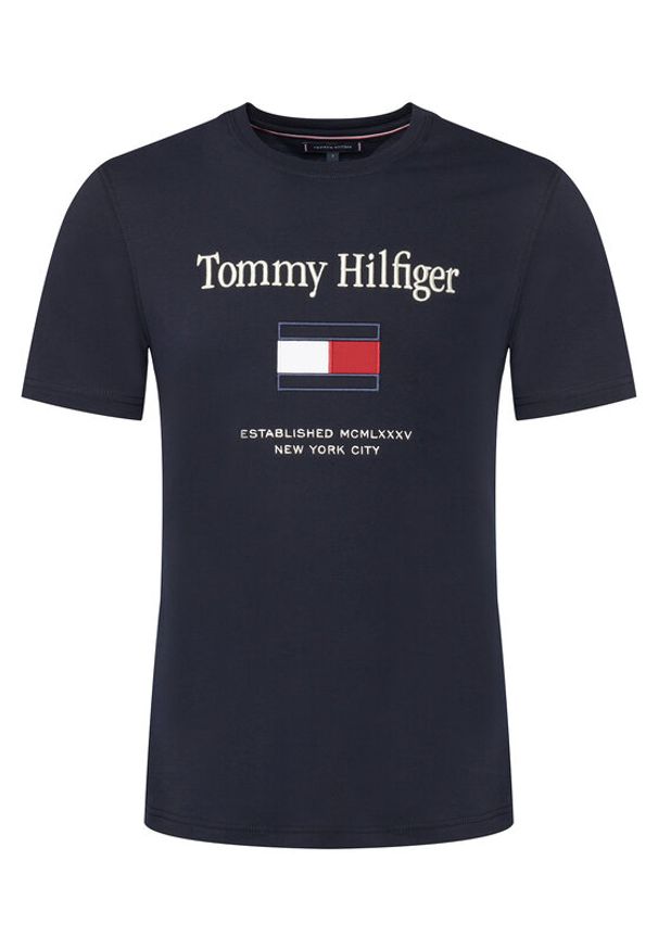 TOMMY HILFIGER - Tommy Hilfiger T-Shirt Embro Flag MW0MW42736 Granatowy Regular Fit. Kolor: niebieski. Materiał: bawełna