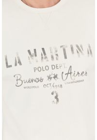 La Martina - LA MARTINA Ecru bluza męska z vintage logo, Rozmiar L. Kolor: biały. Styl: vintage