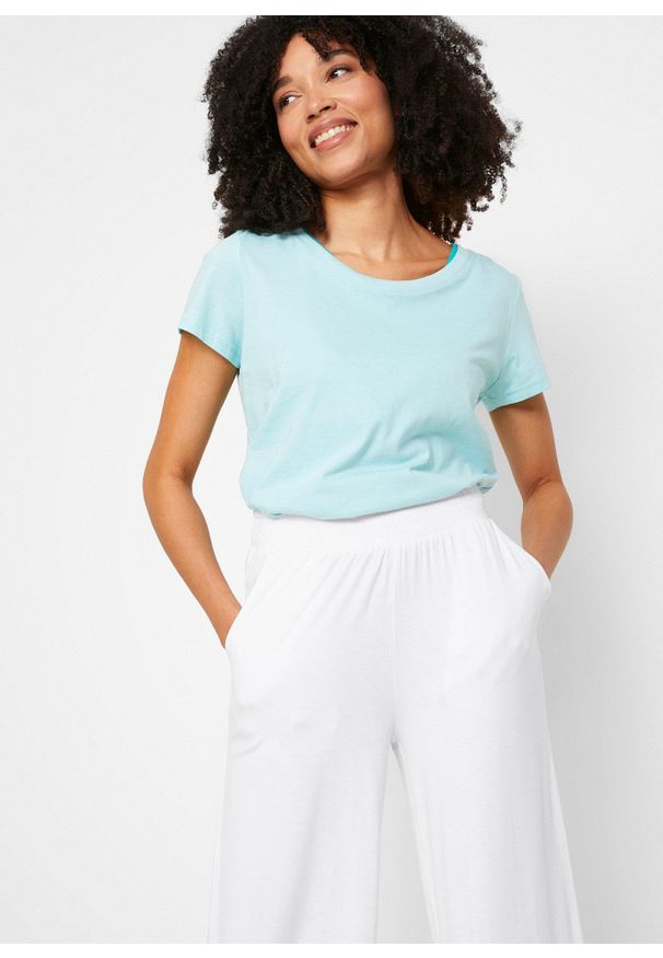 bonprix - Spodnie z dżerseju 7/8, z lejącej mieszanki wiskozy. Kolor: biały. Materiał: jersey, wiskoza