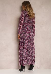 Renee - Fuksjowa Sukienka z Kopertowym Dekoltem i Gumką w Talii Behi. Kolor: różowy. Materiał: tkanina. Typ sukienki: kopertowe #3