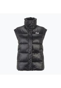 Fila - Bezrękawnik damski FILA Luzk Long Puffer Vest. Kolor: czarny. Długość rękawa: bez rękawów