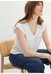 bonprix - Bluzka z krótkim rękawem i dekoltem w serek. Typ kołnierza: dekolt w serek. Kolor: biały. Długość rękawa: krótki rękaw. Długość: krótkie #3