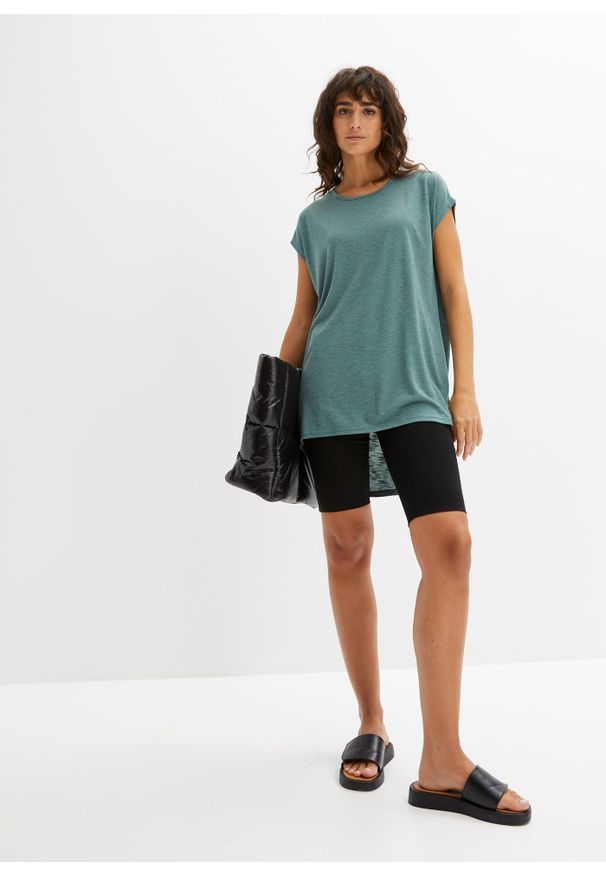 bonprix - Długi shirt z mieszanki wiskozy. Kolor: zielony. Materiał: wiskoza. Długość rękawa: krótki rękaw. Długość: długie