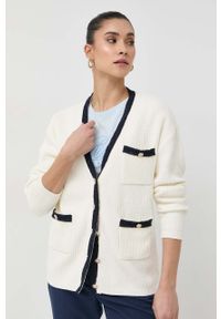 Guess kardigan damski kolor beżowy ciepły. Okazja: na co dzień. Kolor: beżowy. Materiał: dzianina. Styl: casual #1