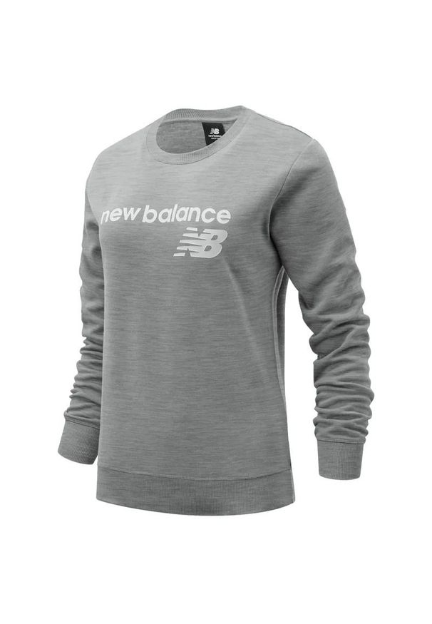 Bluza New Balance WT03811AG - szara. Kolor: szary. Materiał: tkanina, bawełna. Styl: klasyczny, sportowy