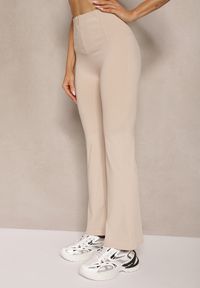 Renee - Beżowe Spodnie Dzwony High Waist Odavia. Okazja: na co dzień. Stan: podwyższony. Kolor: beżowy. Styl: elegancki, casual #3