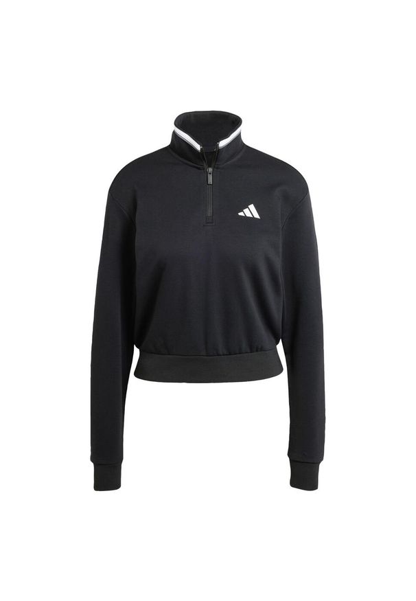 Adidas - Bluza dresowa Essentials Color Pop French Terry Crop Quarter-Zip. Kolor: czarny. Materiał: dresówka. Długość rękawa: długi rękaw. Długość: krótkie. Sport: fitness