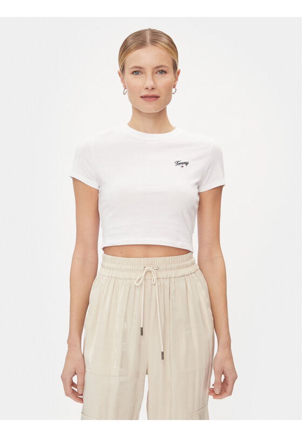 Tommy Jeans T-Shirt Script DW0DW17366 Biały Slim Fit. Kolor: biały. Materiał: bawełna