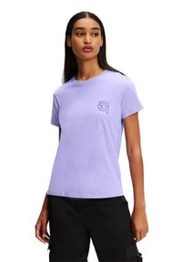 Karl Lagerfeld - KARL LAGERFELD Lawendowy damski t-shirt Ikonik 2.0 Jelly, Rozmiar XS. Kolor: fioletowy. Materiał: bawełna. Długość rękawa: krótki rękaw. Długość: krótkie. Styl: klasyczny #3