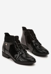 Born2be - Czarne Sznurowane Botki Vices z Eleganckim Stylu Viellie. Okazja: na spotkanie biznesowe, do pracy, na co dzień. Kolor: czarny. Materiał: jeans. Wzór: aplikacja. Obcas: na obcasie. Styl: elegancki. Wysokość obcasa: niski #3