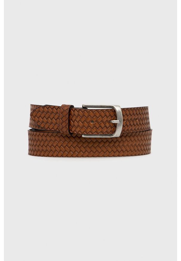 Jack & Jones pasek skórzany męski kolor brązowy. Kolor: brązowy. Materiał: skóra