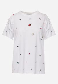 Renee - Biały T-shirt z Cyrkoniami w Różnych Kolorach Varcia. Okazja: na co dzień. Kolor: biały. Materiał: jeans. Styl: elegancki, casual #3