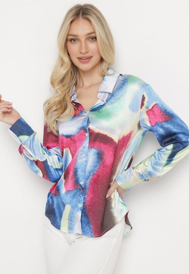 Born2be - Niebiesko-Różowa Koszula w Abstrakcyjny Wzór Tie-Dye Ivarte. Kolor: niebieski