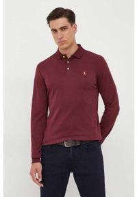 Polo Ralph Lauren longsleeve bawełniany kolor czerwony gładki. Typ kołnierza: polo. Kolor: czerwony. Materiał: bawełna. Długość rękawa: długi rękaw. Długość: krótkie. Wzór: gładki #1