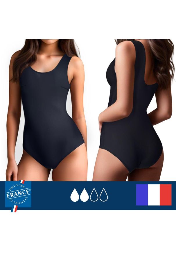 PLIM UNDERWEAR - Menstruacyjny strój kąpielowy 1-częściowy dla nastolatek – średnia chłonność. Kolor: czarny