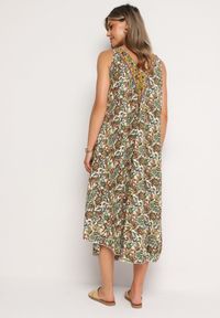 Born2be - Zielono-Beżowa Rozkloszowana Wiskozowa Sukienka Bez Rękawów Eladea. Okazja: na co dzień. Kolor: zielony. Materiał: wiskoza. Długość rękawa: bez rękawów. Typ sukienki: proste. Styl: klasyczny, casual, elegancki #5