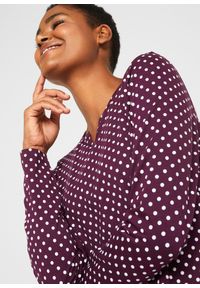 bonprix - Shirt w kropki, z długim rękawem i rozcięciami po bokach. Kolor: fioletowy. Długość rękawa: długi rękaw. Długość: długie. Wzór: kropki #3