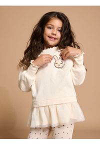 Sinsay - Bluza z baskinką - kremowy. Typ kołnierza: kołnierz z falbankami. Kolor: kremowy. Materiał: tiul. Wzór: haft #1