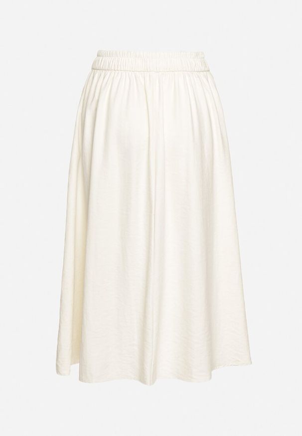 Born2be - Jasnobeżowa Rozkloszowana Spódnica z Gumką w Pasie i Ściągaczem Xegelia. Okazja: na co dzień. Kolor: beżowy. Styl: casual, elegancki