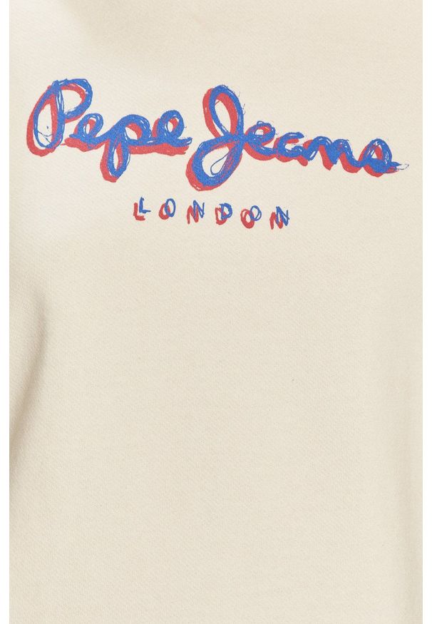 Pepe Jeans - Bluza bawełniana Brigitte. Okazja: na co dzień. Typ kołnierza: kaptur. Kolor: biały. Materiał: bawełna. Długość rękawa: długi rękaw. Długość: długie. Wzór: nadruk. Styl: casual
