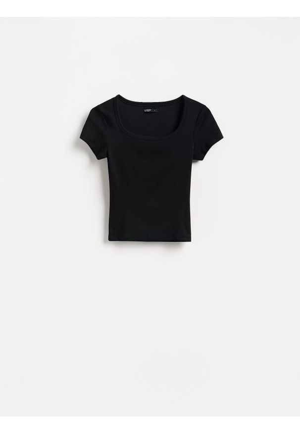 Reserved - T-shirt slim fit z modalem - czarny. Kolor: czarny. Materiał: dzianina