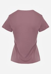 Renee - Fioletowy Klasyczny T-shirt o Gładkim Wykończeniu Rhethine. Kolor: fioletowy. Materiał: jeans, zamsz. Długość: krótkie. Wzór: gładki. Styl: klasyczny #5