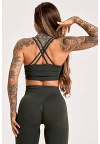GYM GLAMOUR - Stanik fitness cardio damski Gym Glamour push up 2.0. Kolor: zielony, wielokolorowy, brązowy. Rodzaj stanika: push-up. Sport: fitness