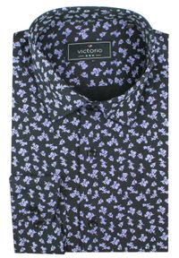 Koszula Męska, Elegancka o Regularnym Kroju - Victorio - Czarna w Kwiatki. Okazja: na co dzień. Kolor: czarny. Materiał: poliester, elastan, bawełna. Długość rękawa: długi rękaw. Długość: długie. Wzór: kwiaty. Styl: elegancki #3